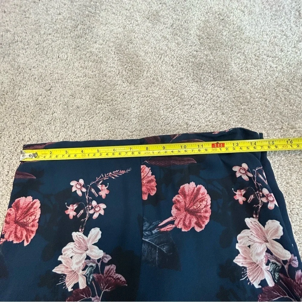 ZARA navy blue pink floral flower chiffon wide leg slit hem pants Sz M - Picture 10 of 14